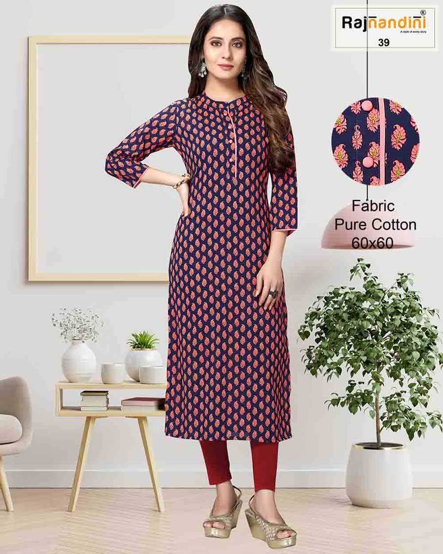 Rajnandini Print Vol 17 - Pure Cotton Jaipuri Printed Kurti With Value Added Embroidery Work | Custom Size, Washable, No Fade, Casual Daily Wear