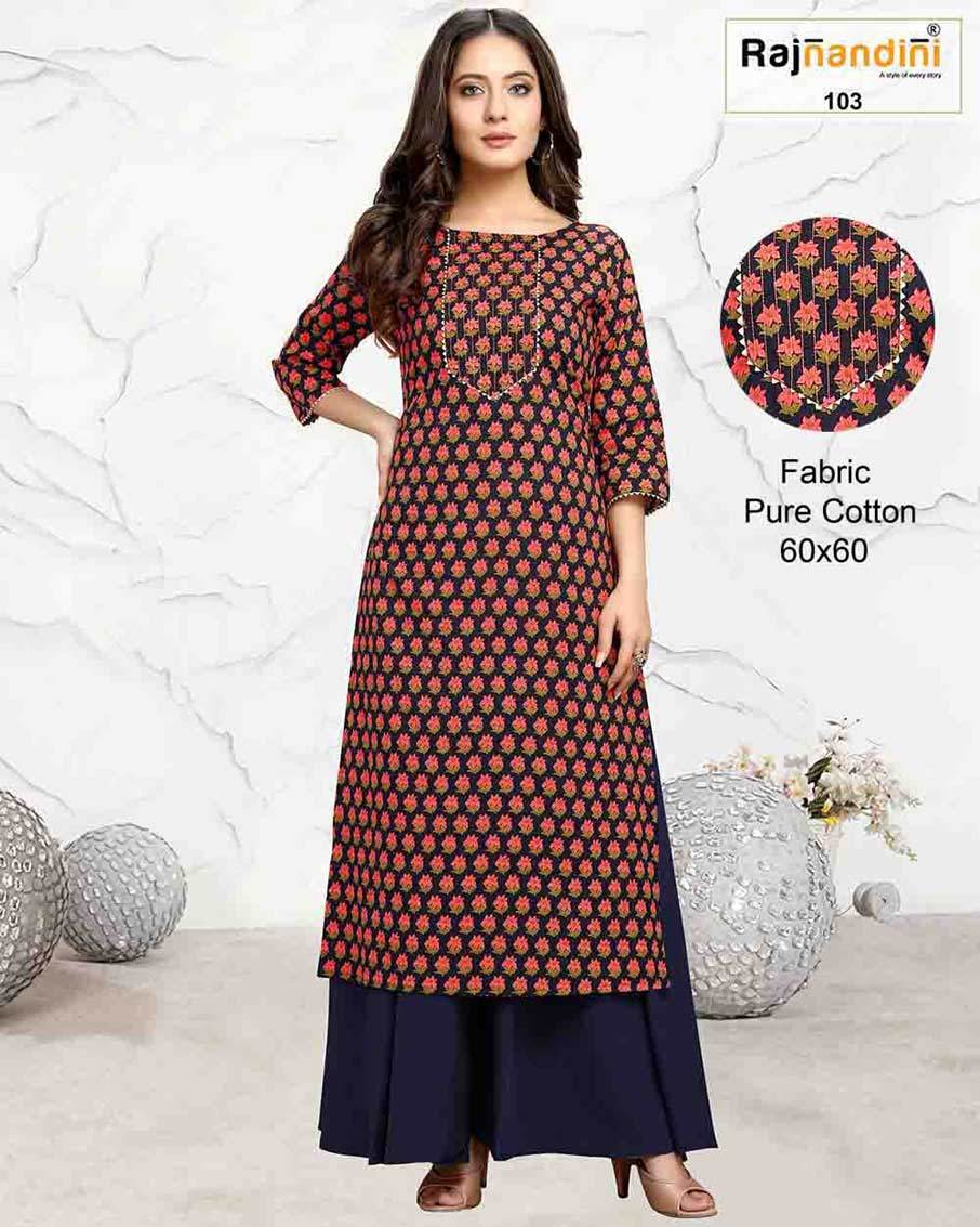 Rajnandini Print Vol 17 - Pure Cotton Jaipuri Printed Kurti With Value Added Embroidery Work | Custom Size, Washable, No Fade, Casual Daily Wear