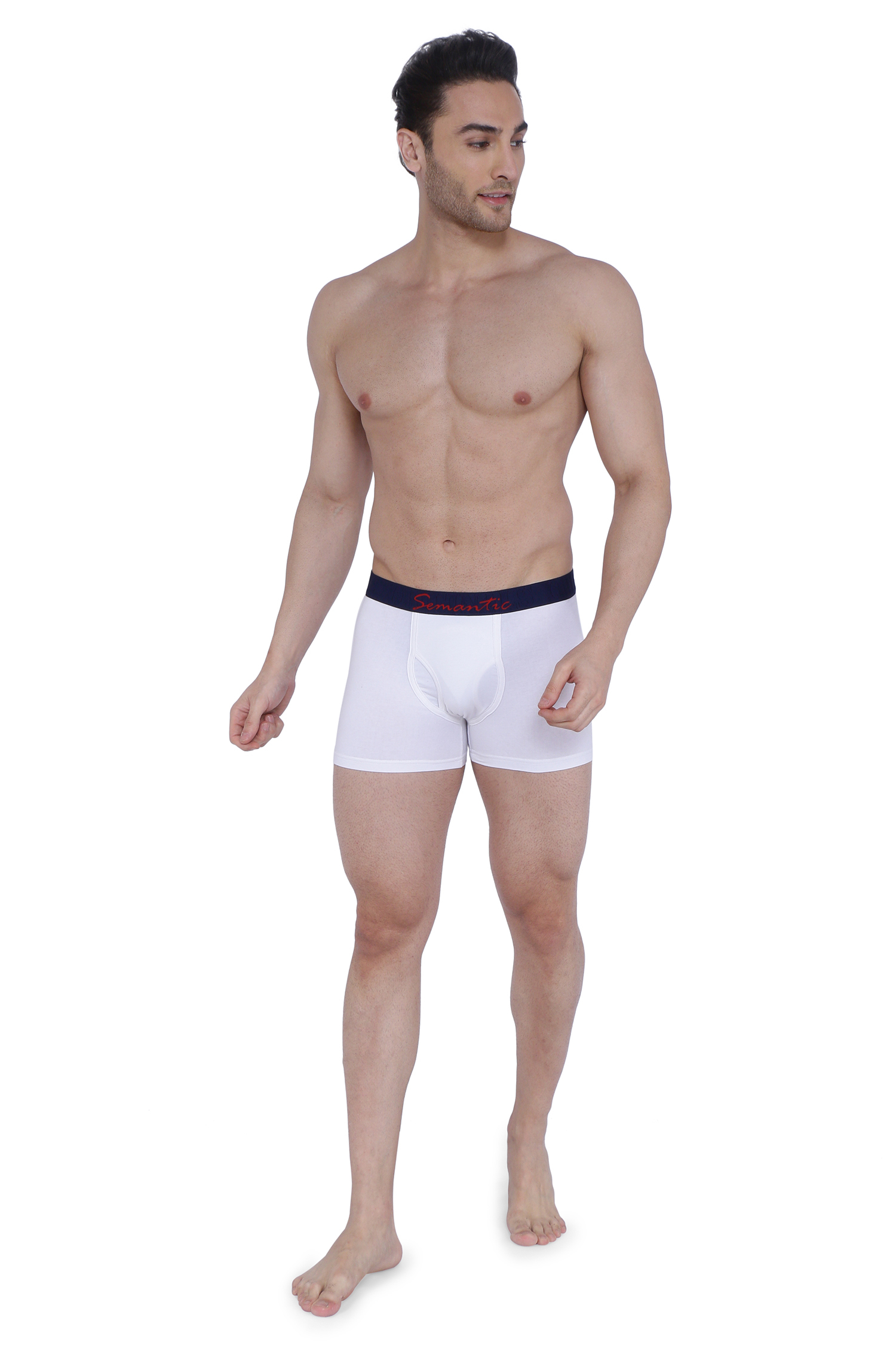Semantic Cotton-elastane White Trunks With Fly - 100% Cotton-elastane, 95% Super Combed Cotton With 5% Elastane, Modern Low-rise Fit, Contoured Pouch For Comfort, Tag-free Design