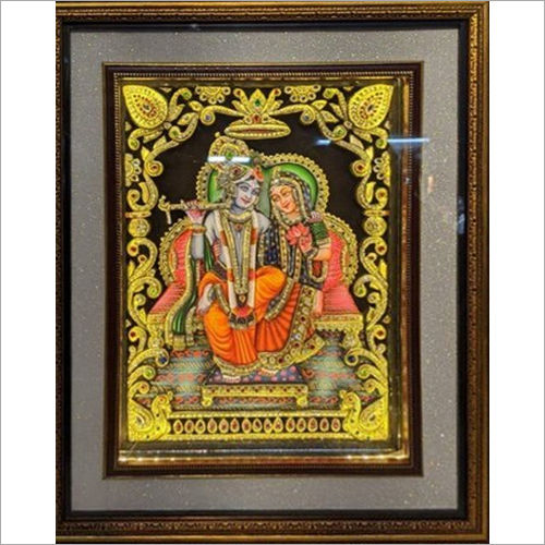 Radha Krishna 3d Hand Made Painting Size: 28x34 Inches