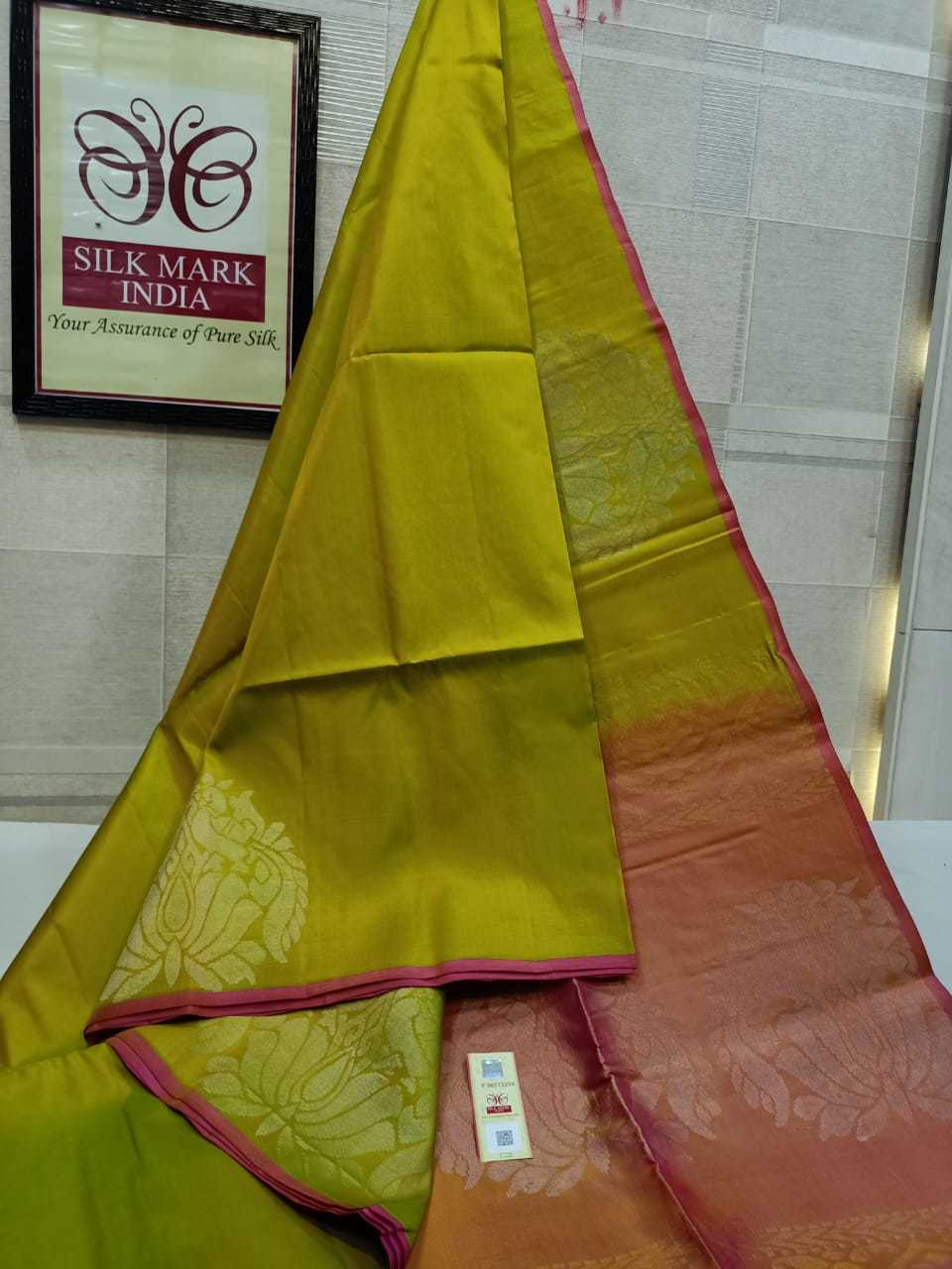Yellow And Greens Handloom Arvata Budda Silk Saree