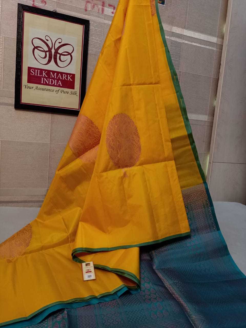 Yellow And Greens Handloom Arvata Budda Silk Saree