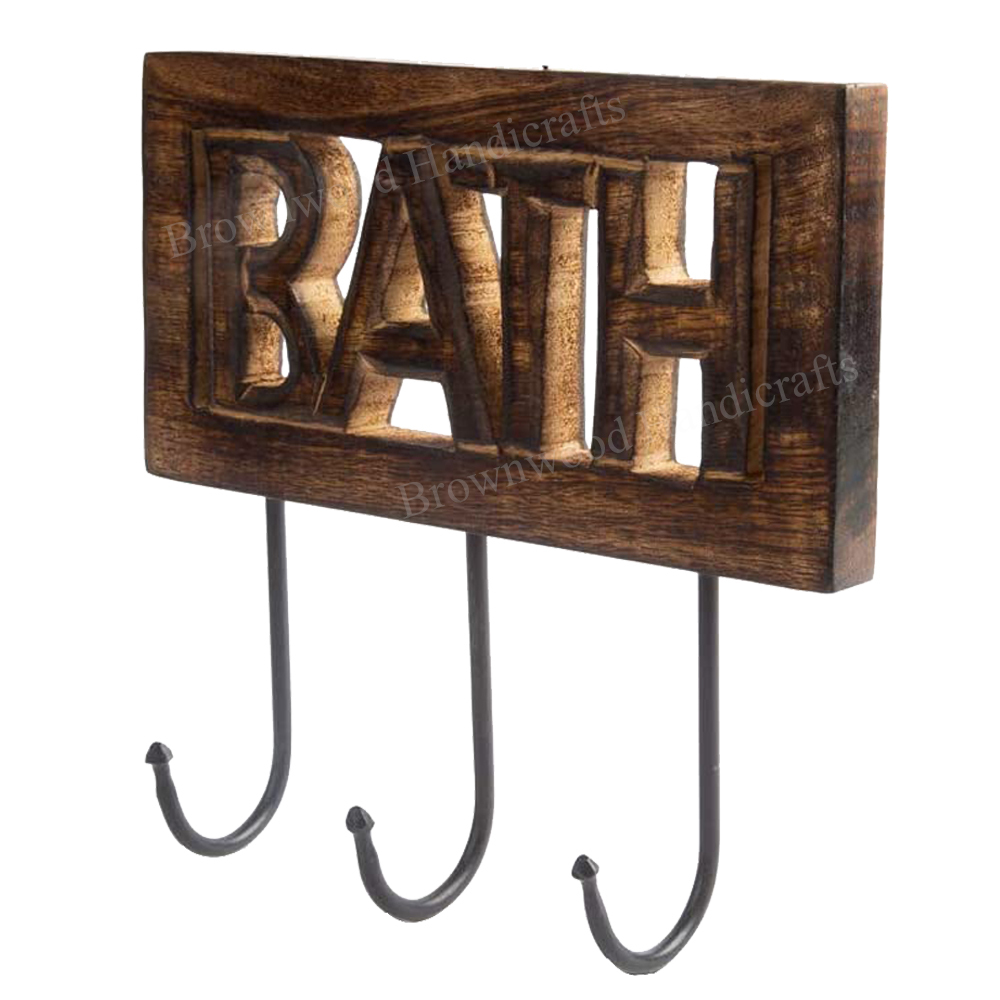 Burnt Mango Wood Wall Hooks 3 Hooks