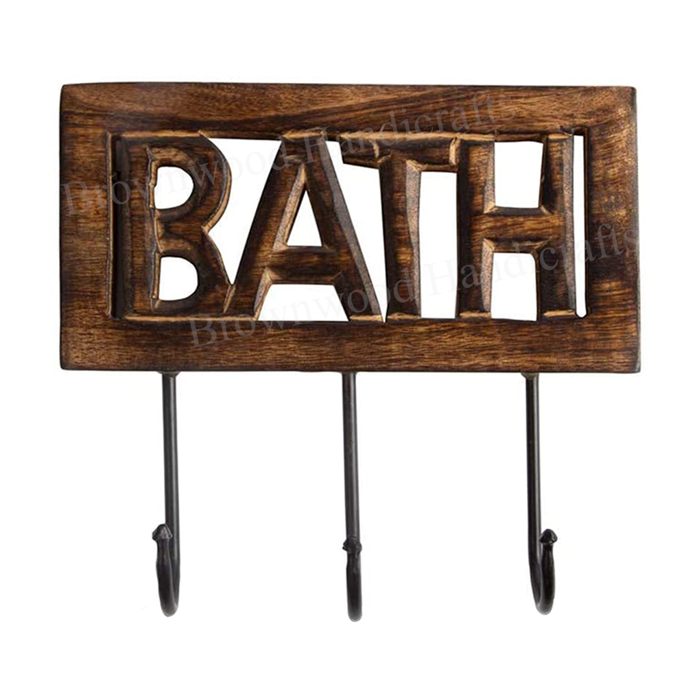 Burnt Mango Wood Wall Hooks 3 Hooks
