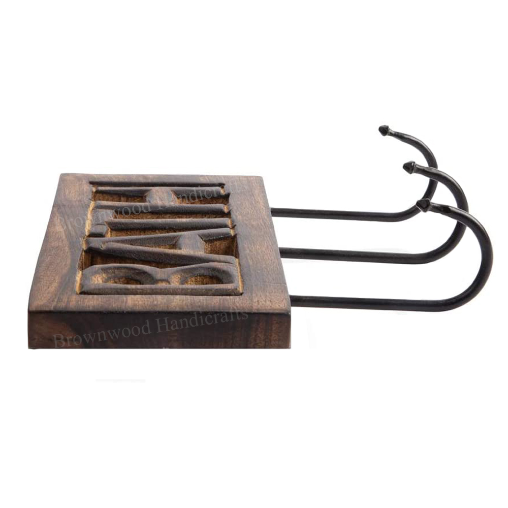 Burnt Mango Wood Wall Hooks 3 Hooks