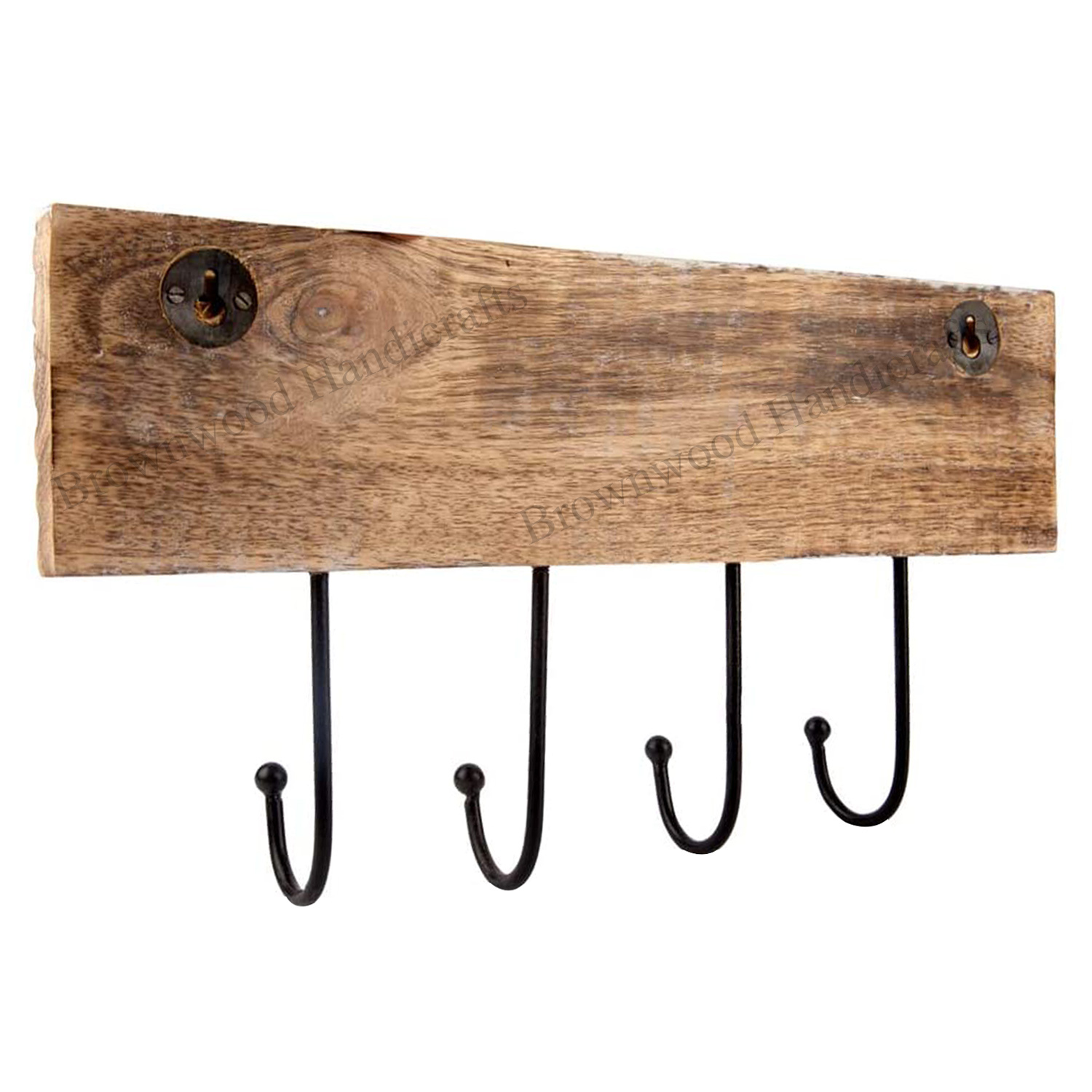 Burnt White Wash Mango Wood Carved Wall Hooks 4 Hooks