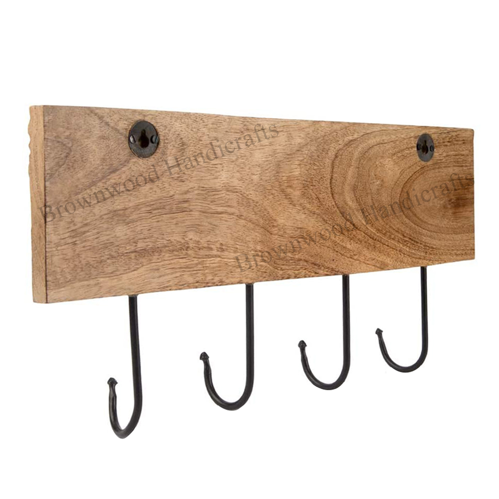 Burnt White Wash Carved Mango Wood Wall Hooks
