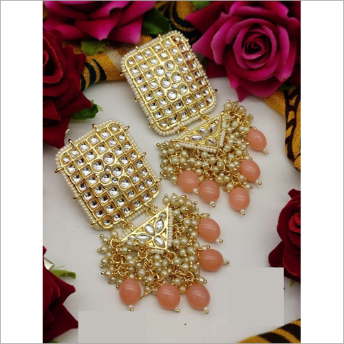 Kundan Designer Earrings - Exquisite Brass and Gemstone, Intricate Handcrafted Design with Traditional Indian Aesthetics