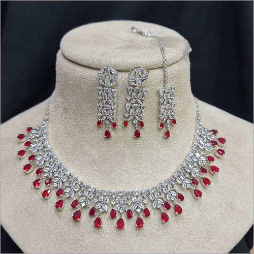 Silver Red Silver Necklace Set