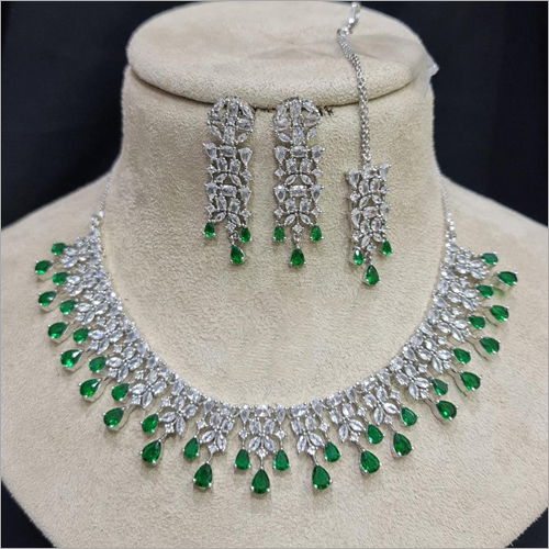 Silver Green Silver Necklace Set