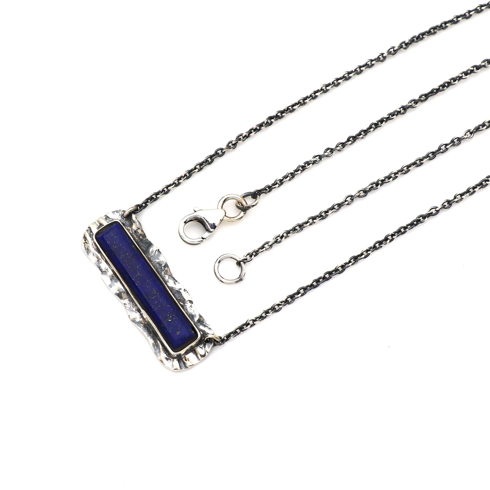 925 Sterling Silver Lapis Hammered Bezel Necklace