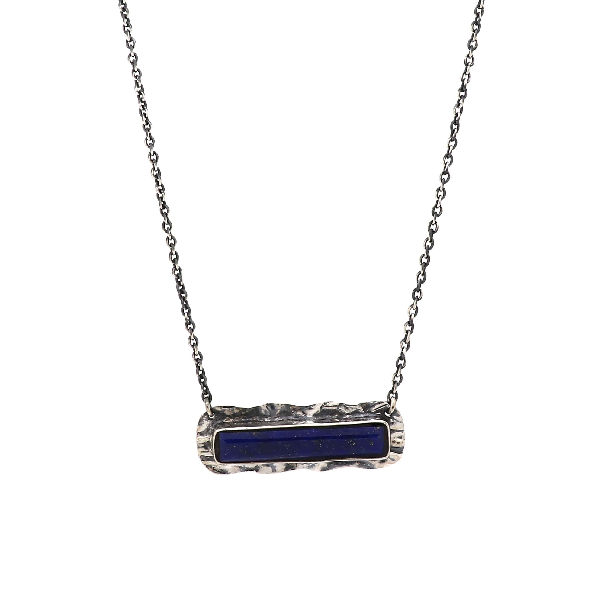 925 Sterling Silver Lapis Hammered Bezel Necklace