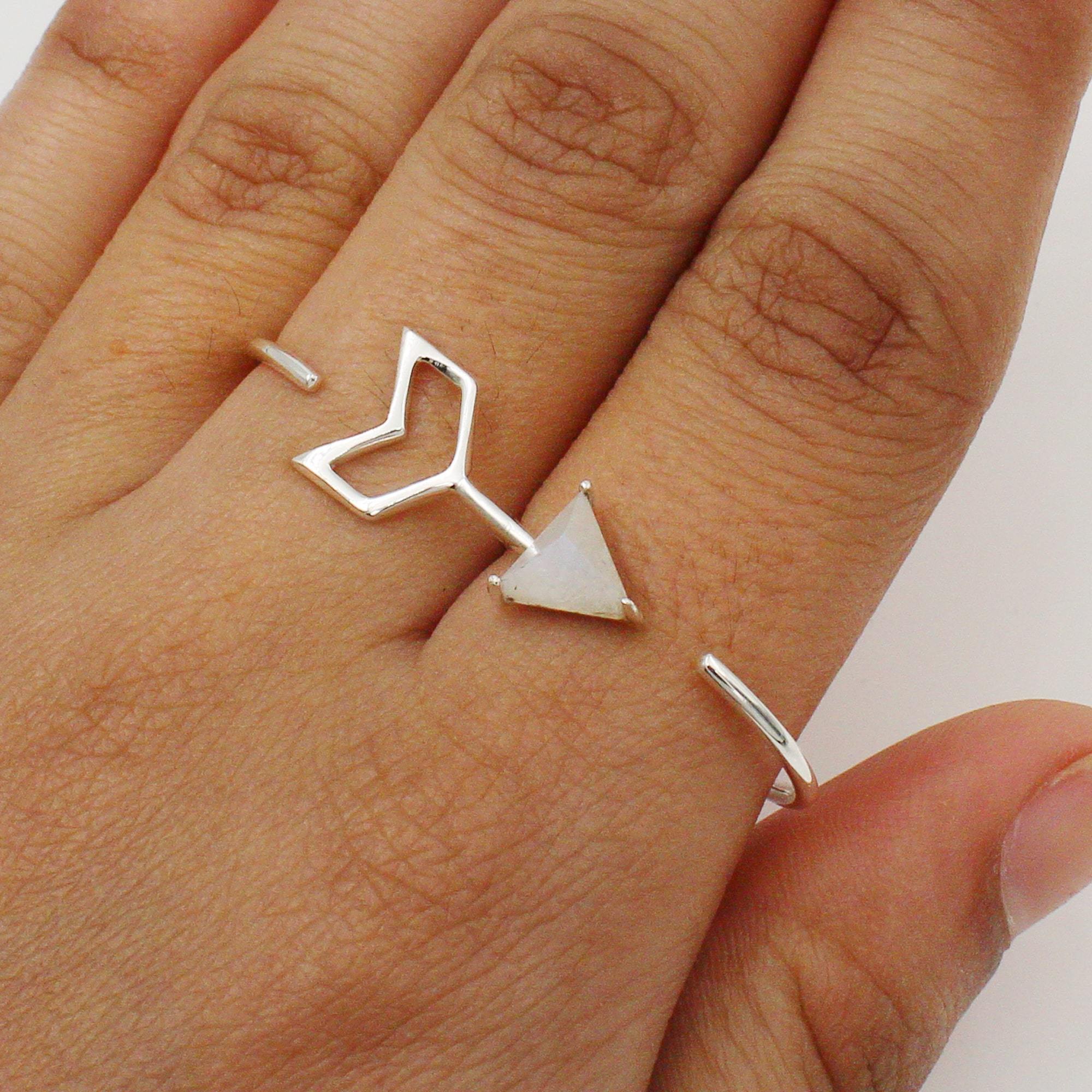 925 Sterling Silver Moonstone Double Finger Ring