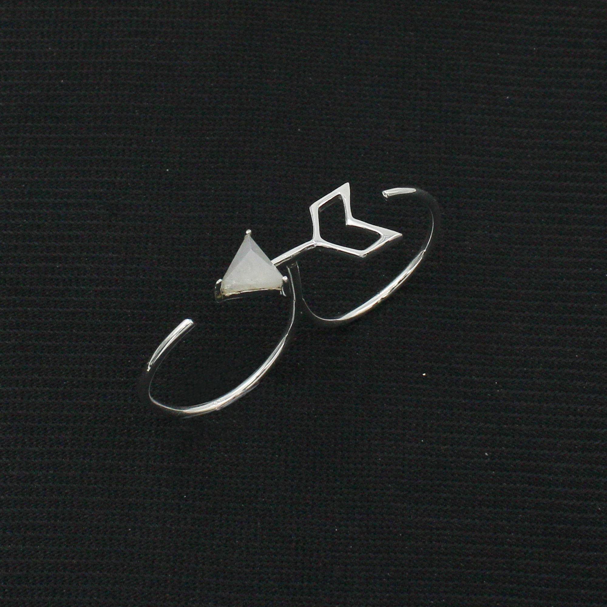 925 Sterling Silver Moonstone Double Finger Ring