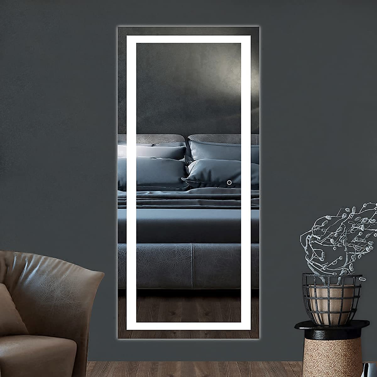 Led Mirror - Glass Material | Adjustable Light, Touch Sensor, Versatile Use For Bathroom, Living Room, Bedroom, Vanity And Entrance Spaces