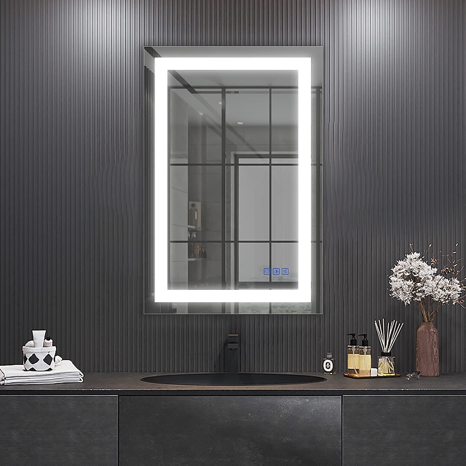 Led Mirror - Glass Material | Adjustable Light, Touch Sensor, Versatile Use For Bathroom, Living Room, Bedroom, Vanity And Entrance Spaces