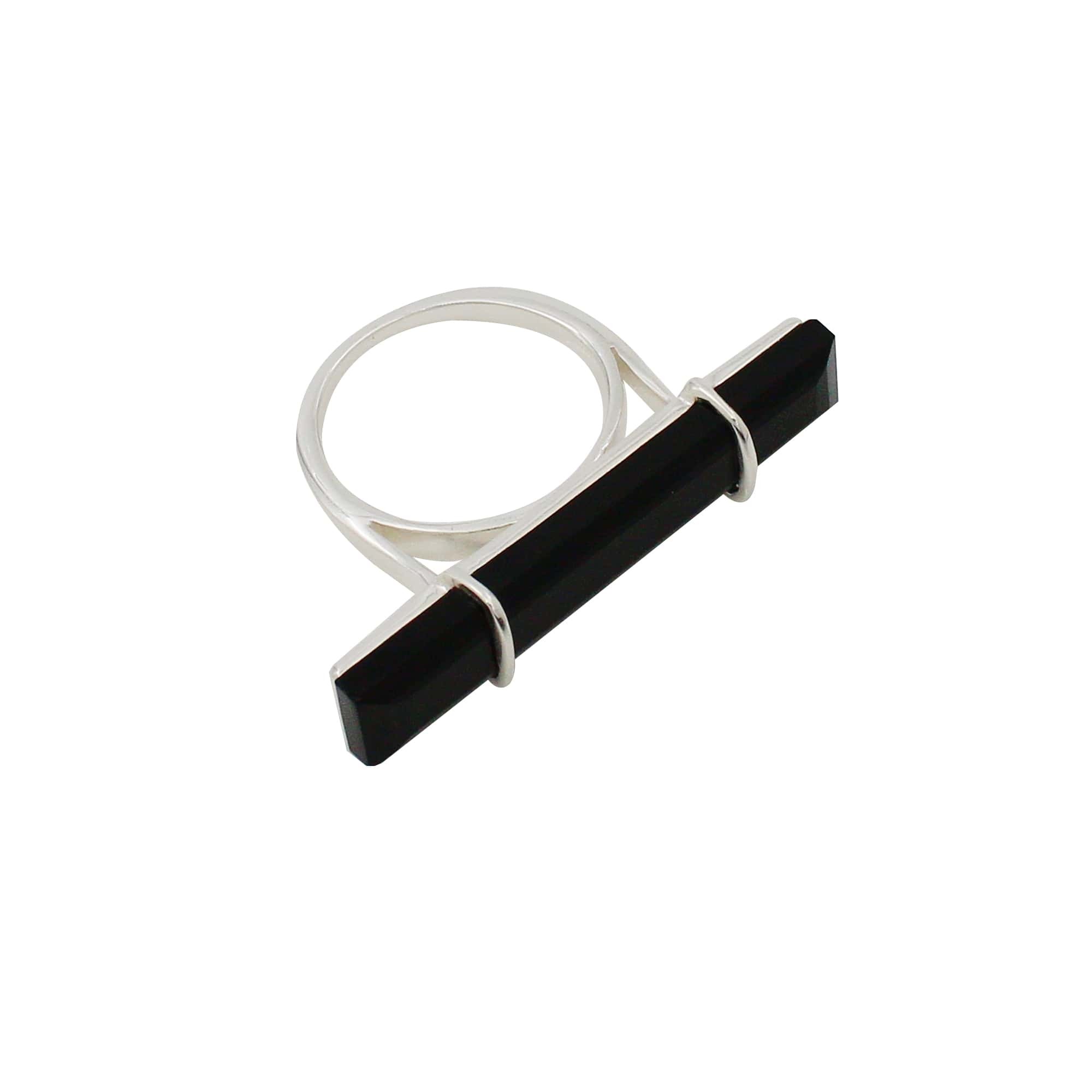 925 Sterling Silver Black Onyx Bar Ring