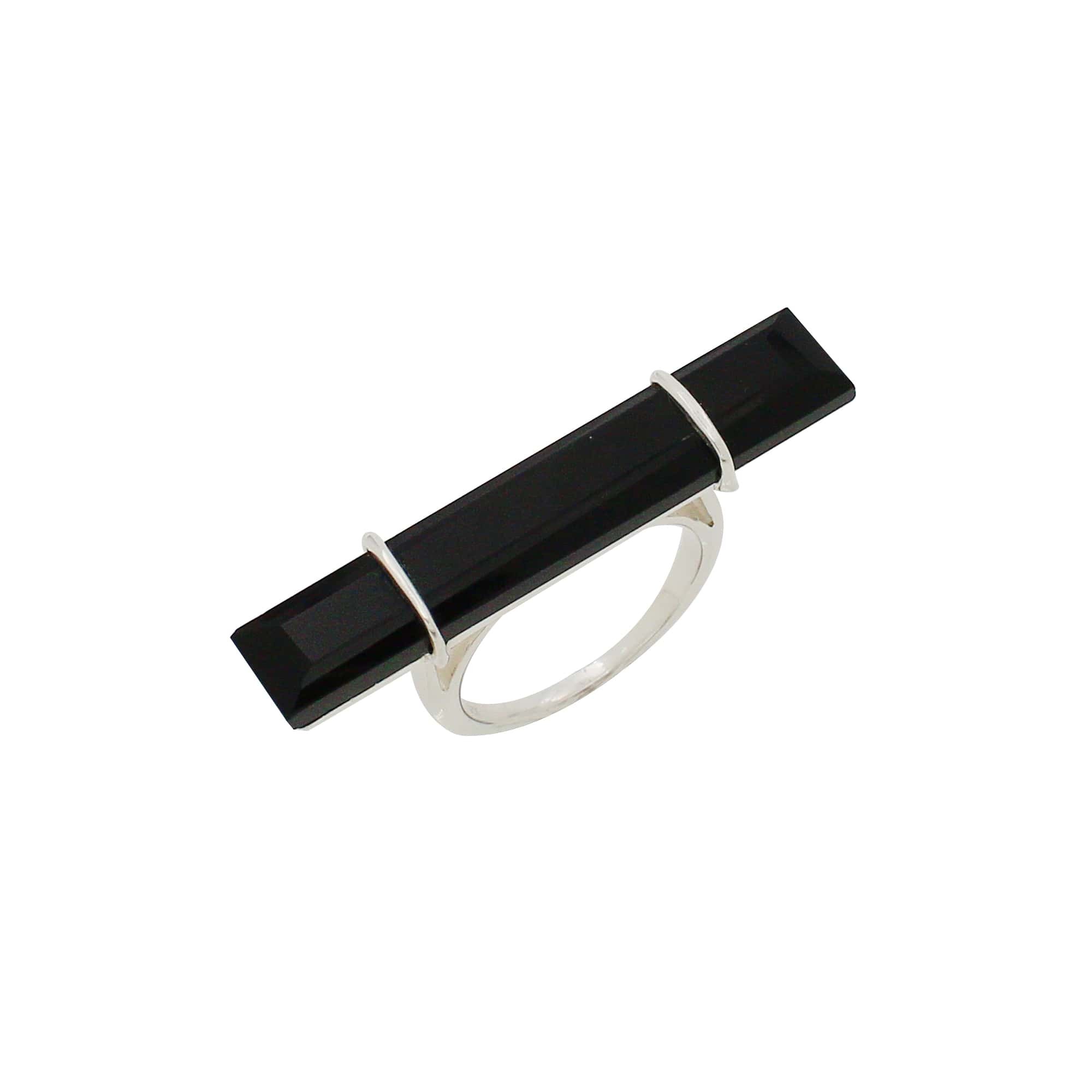 925 Sterling Silver Black Onyx Bar Ring