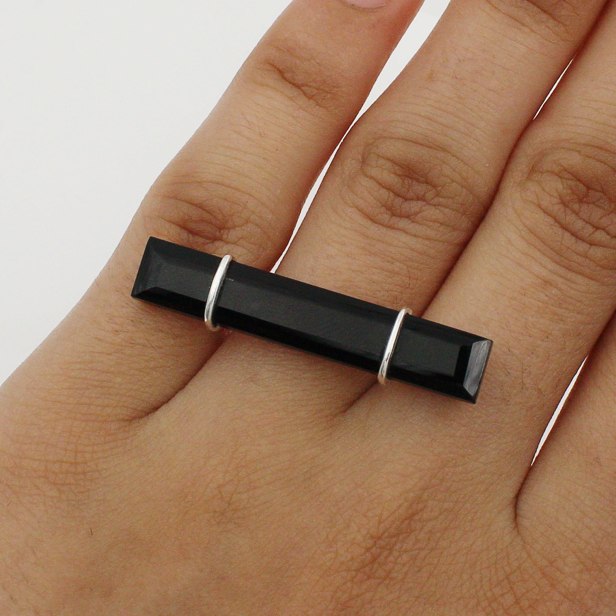 925 Sterling Silver Black Onyx Bar Ring