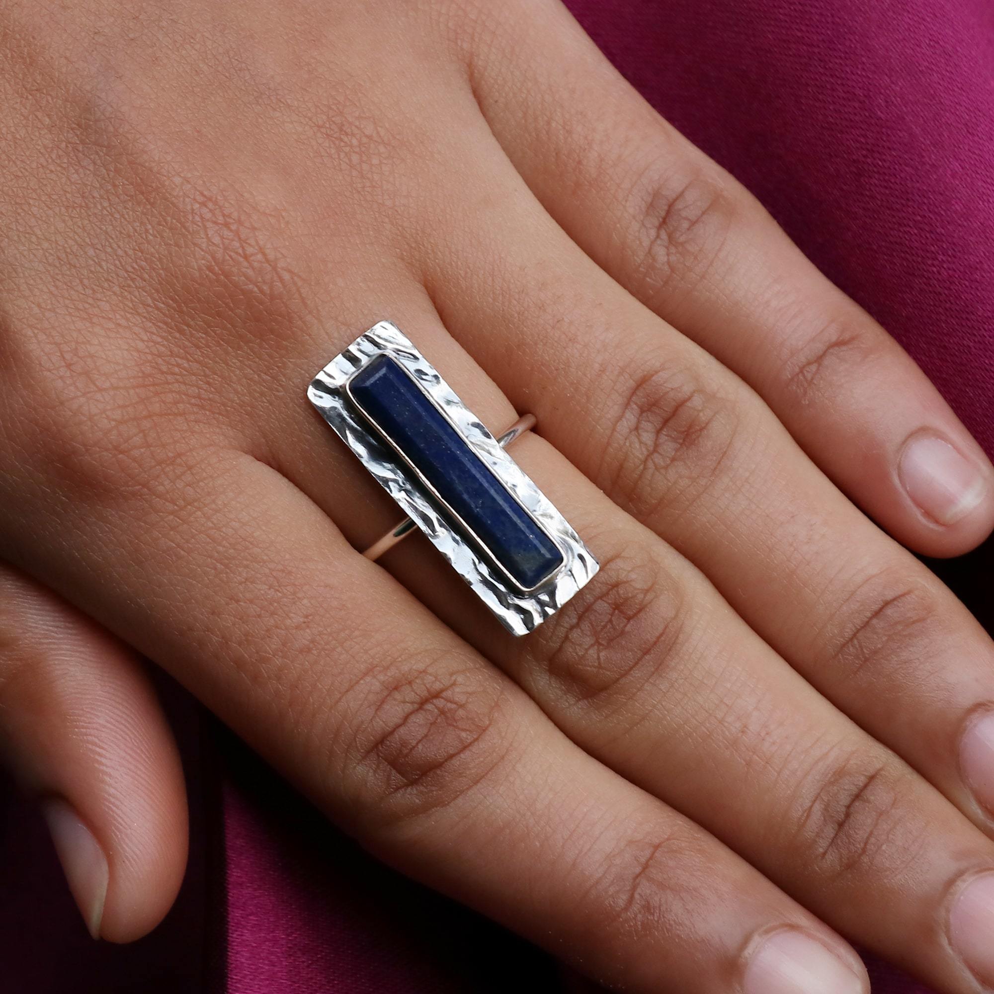 925 Sterling Silver Lapis Hammered Bezel Ring