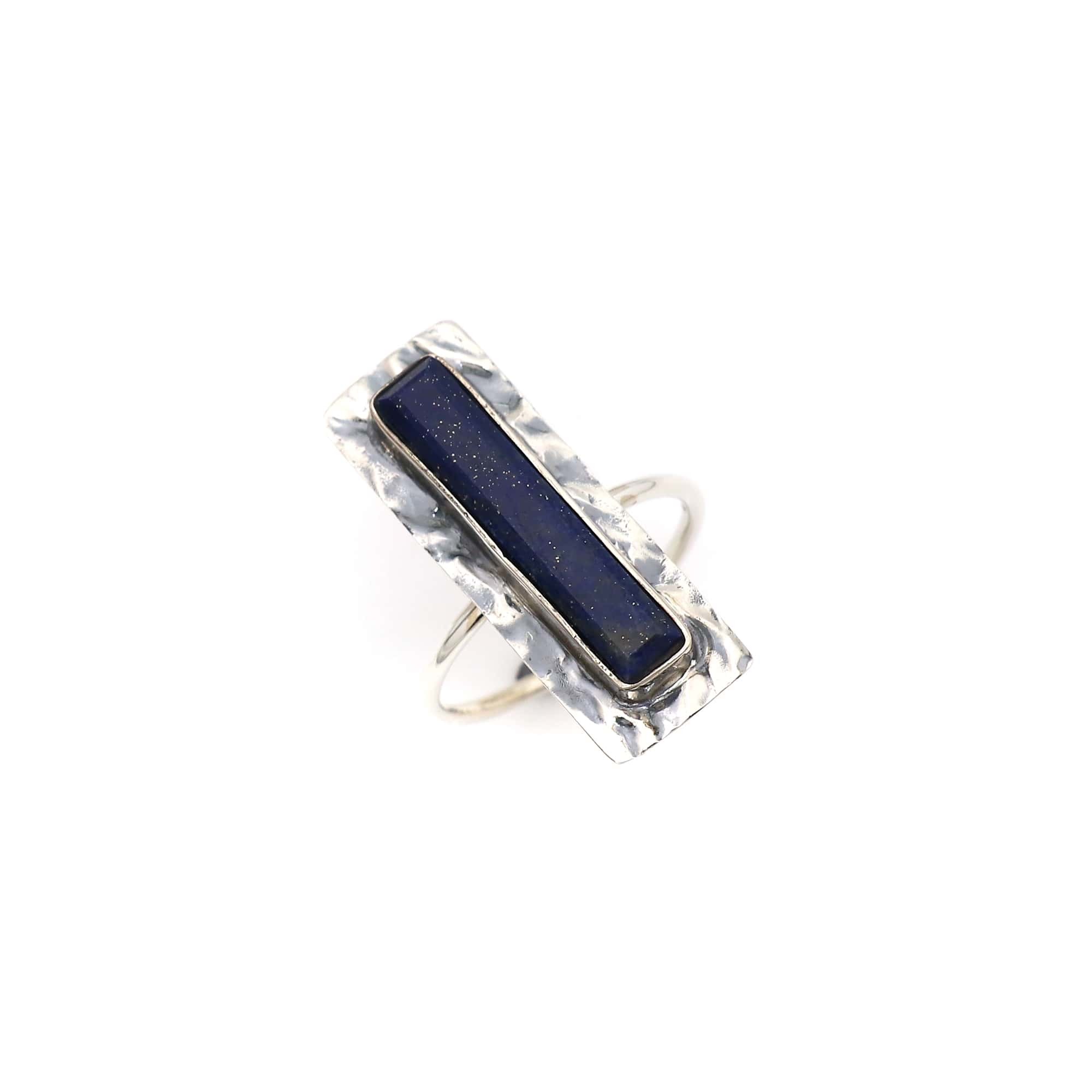 925 Sterling Silver Lapis Hammered Bezel Ring