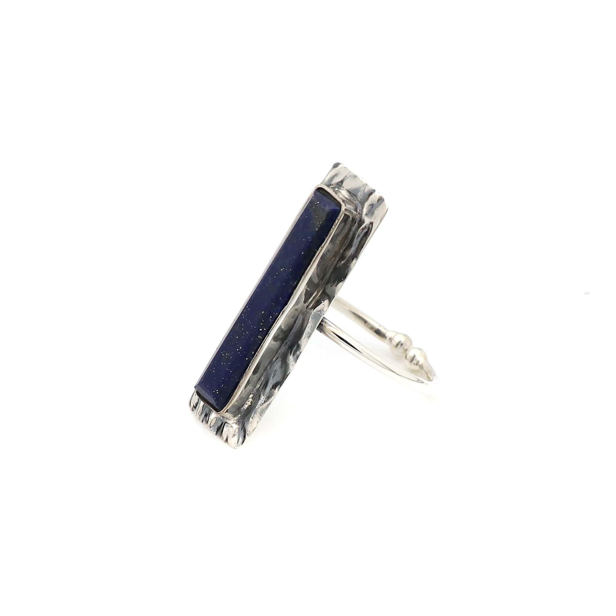 925 Sterling Silver Lapis Hammered Bezel Ring