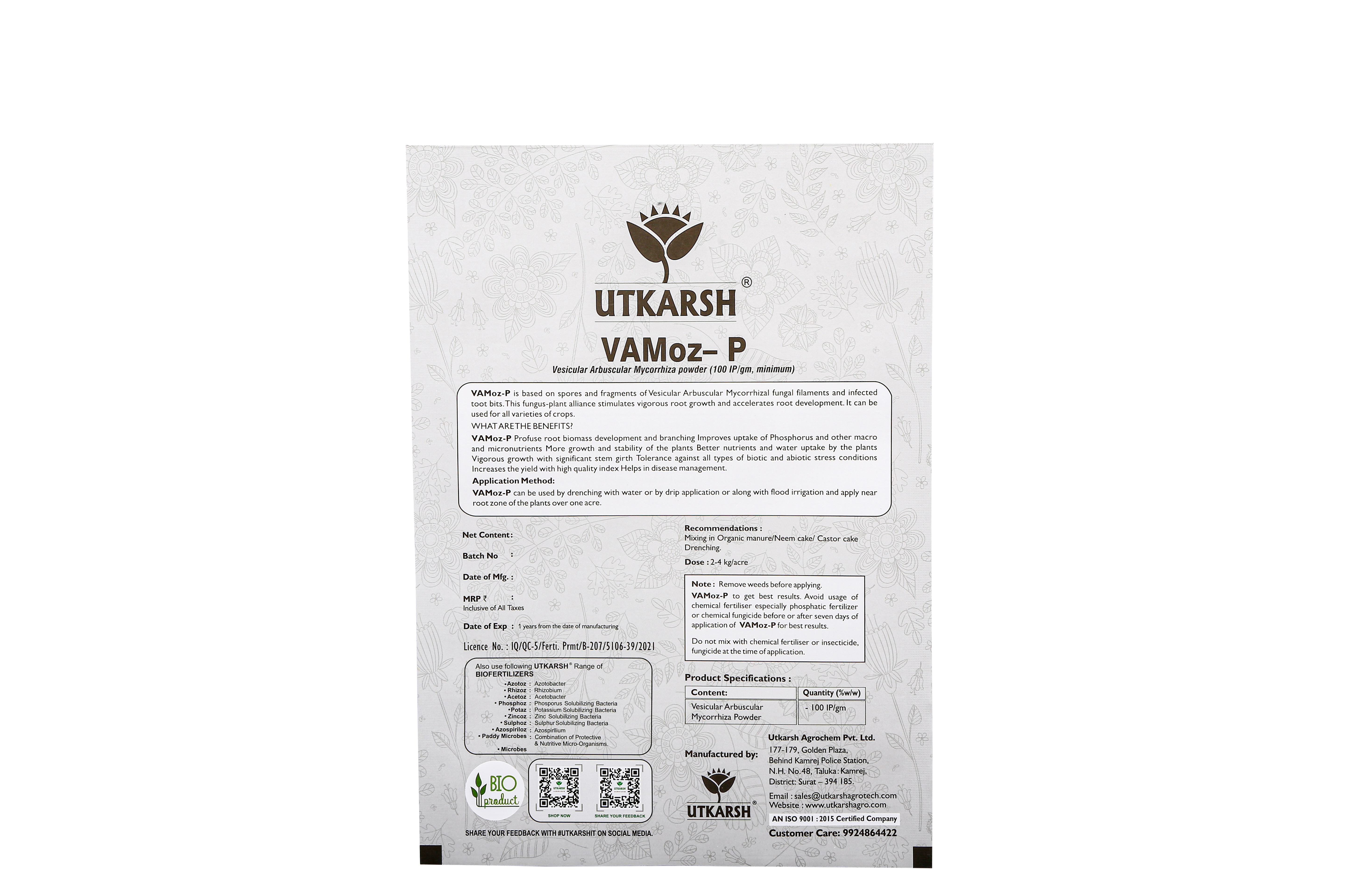 Utkarsh Vamoz-p (Mycorrhiza With 100 Ip/gm) Bio Fertilizers Application: Agriculture