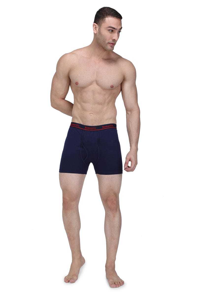 Semantic Cotton Navy Long Trunks With Fly - Solid - Age Group: 16 Above