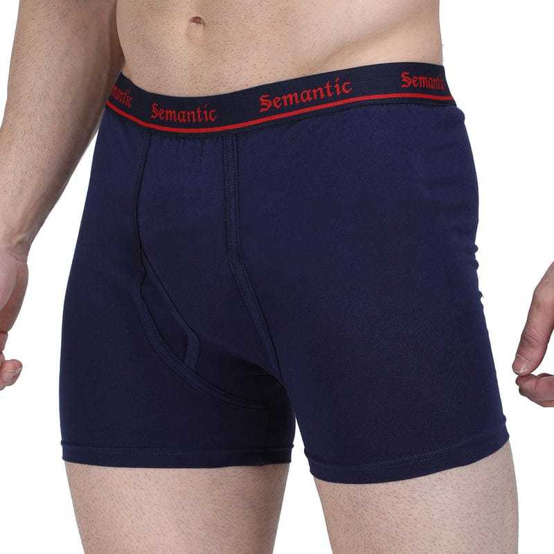 Semantic Cotton Navy Long Trunks With Fly - Solid - Age Group: 16 Above