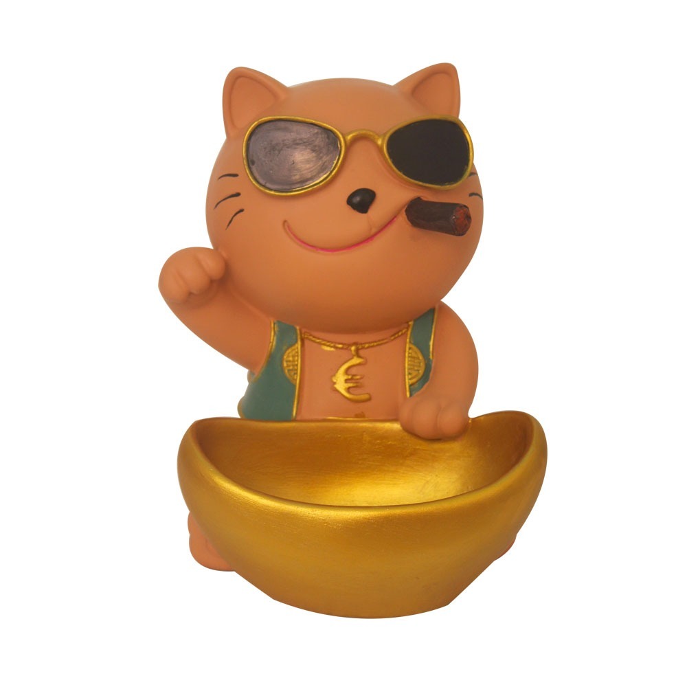 Stylish Polyresin Cat Home Decorative Showpiece - 10x7.5 Inch, Multicolour | Non Toxic, Easy To Clean, Elegant Design With Anti Tarnish Treatment