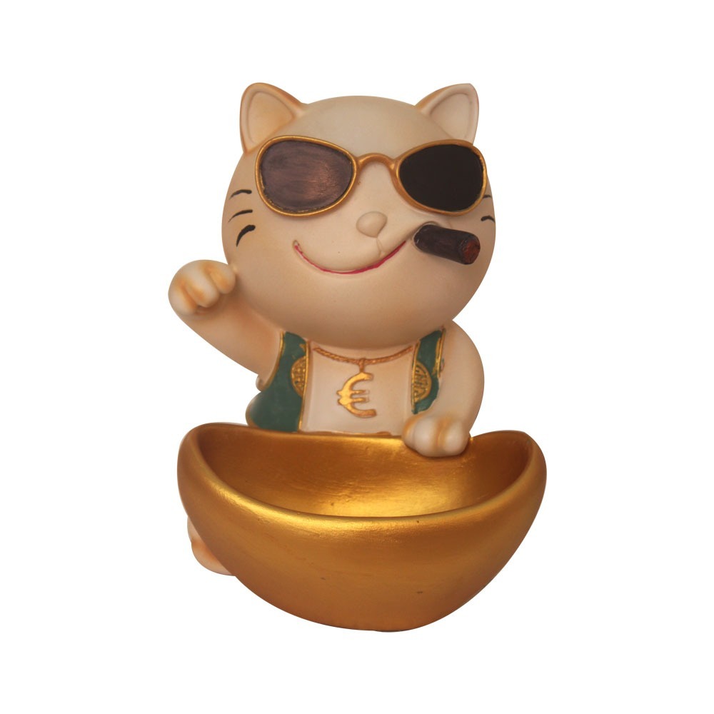 Stylish Polyresin Cat Home Decorative Showpiece - 10x7.5 Inch, Multicolour | Non Toxic, Easy To Clean, Elegant Design With Anti Tarnish Treatment