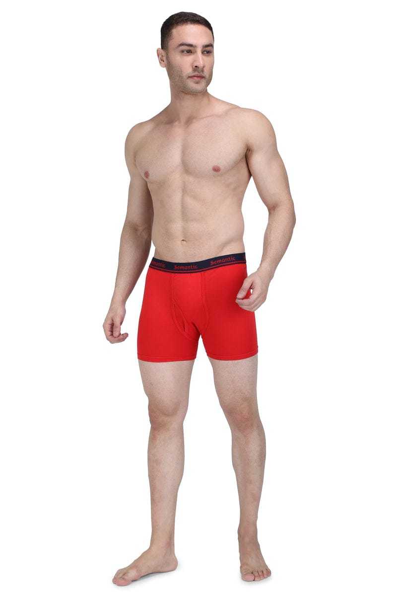 Semantic Cotton Red Long Trunks With Fly - Solid - Age Group: 16 Above