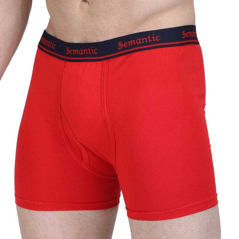 Semantic Cotton Red Long Trunks With Fly - Solid - Age Group: 16 Above