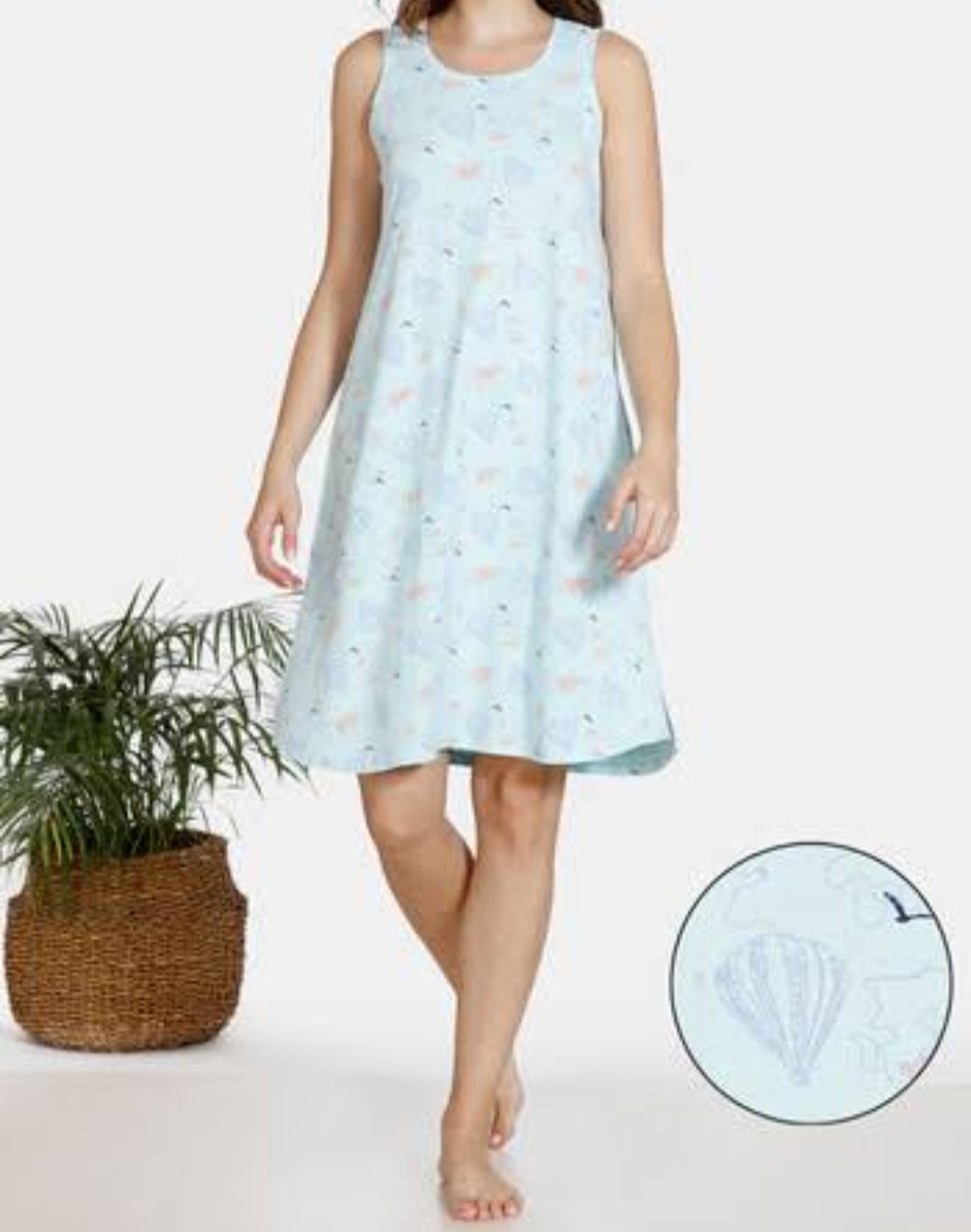 Printed Cotton Sleeveless Night Gown In Multiple Sizes And Colors
