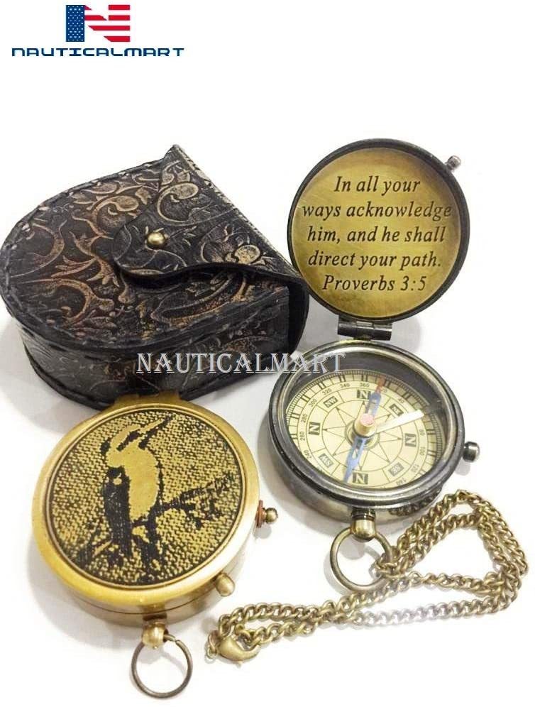 Sailor Pocket Compass Camping Travelling Equipment Boat Brass Compass With A Beautiful Quote Engraved All Your Ways Acknowledge Him And He Shall Direct Your Path Proverbs 3:5