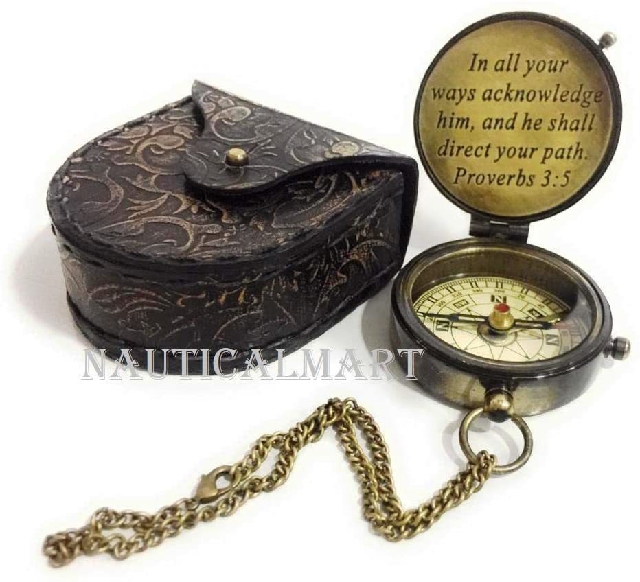 Sailor Pocket Compass Camping Travelling Equipment Boat Brass Compass With A Beautiful Quote Engraved All Your Ways Acknowledge Him And He Shall Direct Your Path Proverbs 3:5