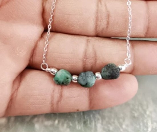 Natural Raw Emerald Necklace Healing Raw Crystal Necklace Birthday Gift For Her June Birthstone Necklac Size: 8-10mm