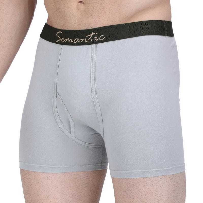 Semantic Cotton Light Grey Long Trunks With Fly - Solid - Age Group: 16 Above