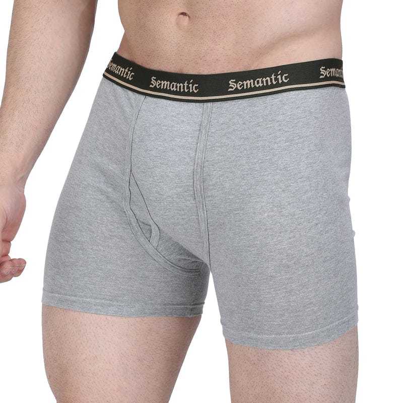 Semantic Cotton Grey Melange Long Trunks With Fly - Solid - Age Group: 16 Above