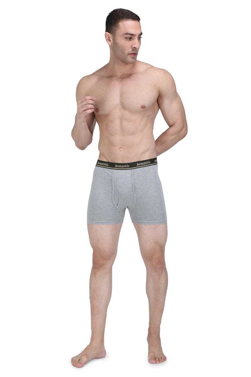 Semantic Cotton Grey Melange Long Trunks With Fly - Solid - Age Group: 16 Above