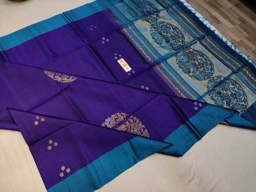 बिग बुद्ध के साथ ब्लू प्योर सिल्क हैंडलूम