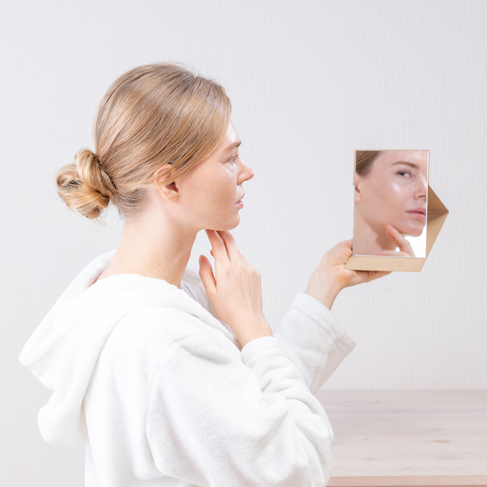 Folding Mirror - Glass, 12.5x17.5x0.8cm | Slim Compact Design, Frameless Body, Freely Adjustable Angle, Multiple Size Options