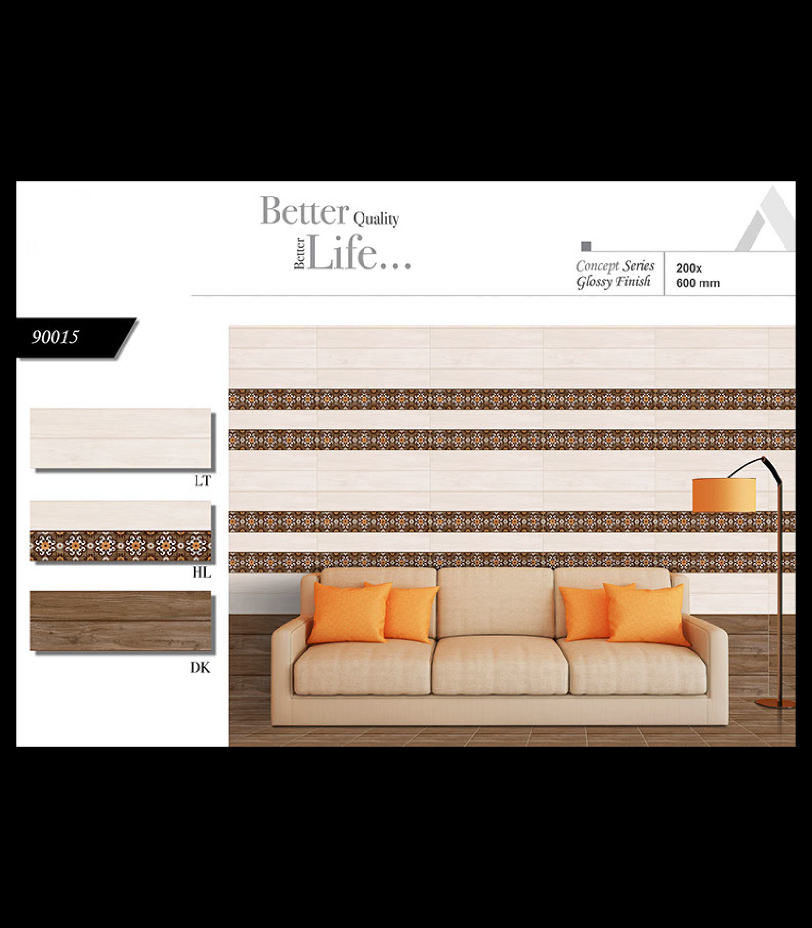 Glossy Concept - Ceramic Wall Tiles 8x24, Multi-color, 12x18 Size, 6-8mm Thickness, Vitrified Technique | Wooden, Rustic, Marble, Satvario, Elevation, Strip Elevation, Traventi Series