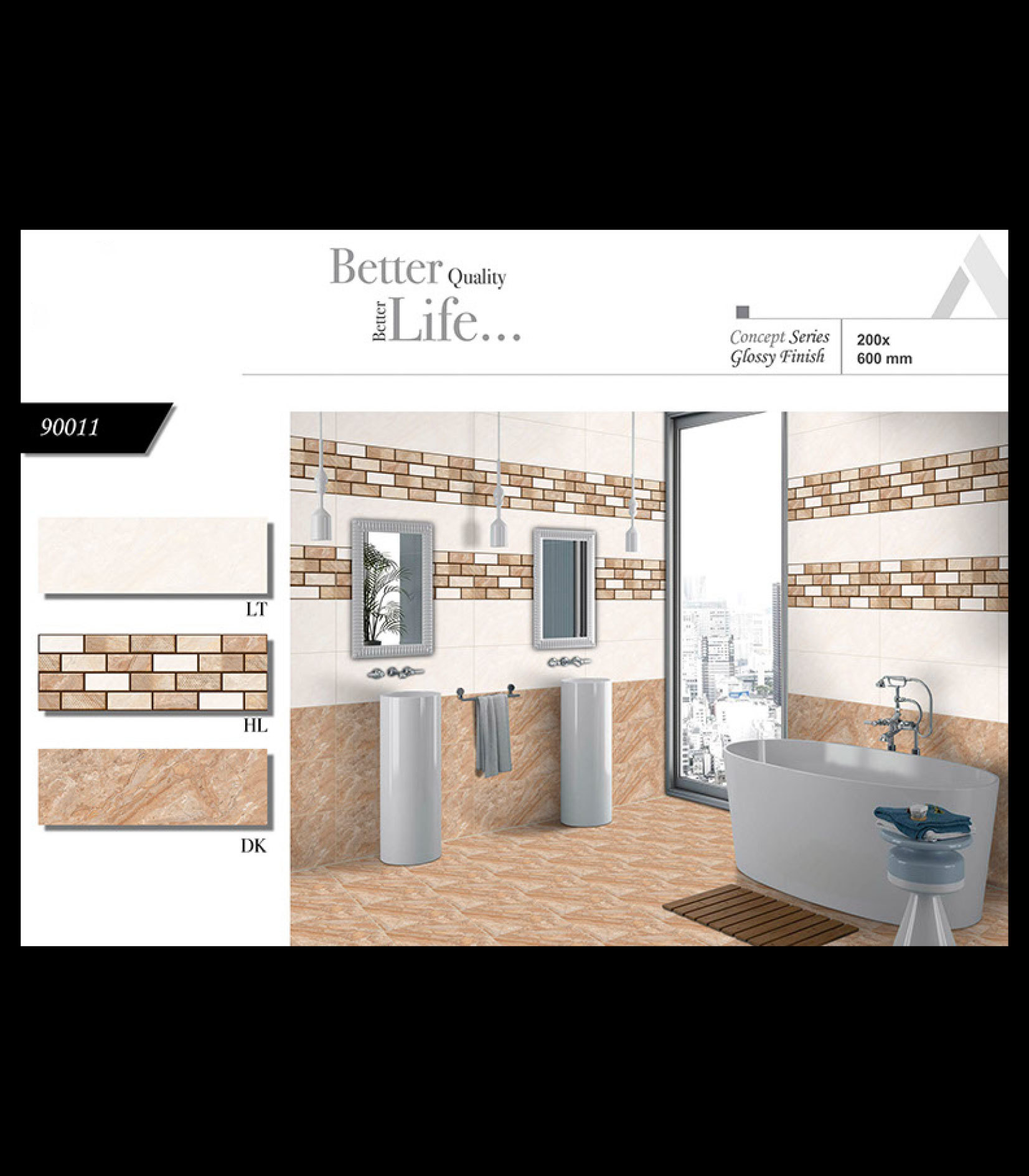 Glossy Concept - Ceramic Wall Tiles 8x24, Multi-color, 12x18 Size, 6-8mm Thickness, Vitrified Technique | Wooden, Rustic, Marble, Satvario, Elevation, Strip Elevation, Traventi Series