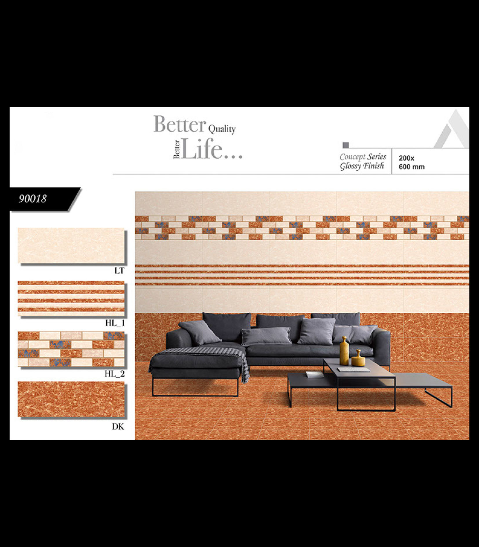 Glossy Concept 1 - Ceramic Wall Tiles 8x24 Inches | Multi Color, Vitrified Technique, 6-8mm Thickness, Available In Wooden, Rustic, Marble, Satvario, Elevation, Strip Elevation & Traventi Series