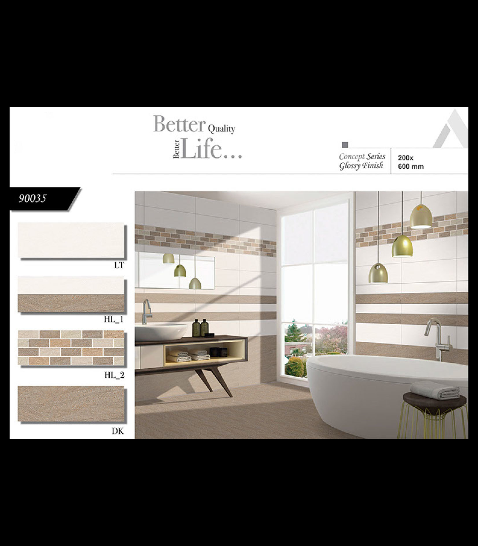 Glossy Concept 1 - Ceramic Wall Tiles 8x24 Inches | Multi Color, Vitrified Technique, 6-8mm Thickness, Available In Wooden, Rustic, Marble, Satvario, Elevation, Strip Elevation & Traventi Series