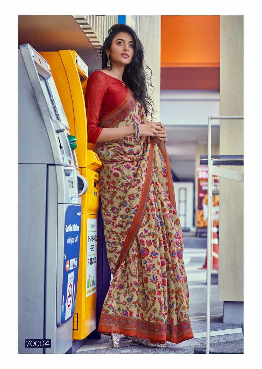 Digital Printed Saree - Cotton Material, Customized Size, Blue Color | Modern Ethnic Design, Lace Decoration, All Season Wear, Short Sleeves, Handwork Pattern