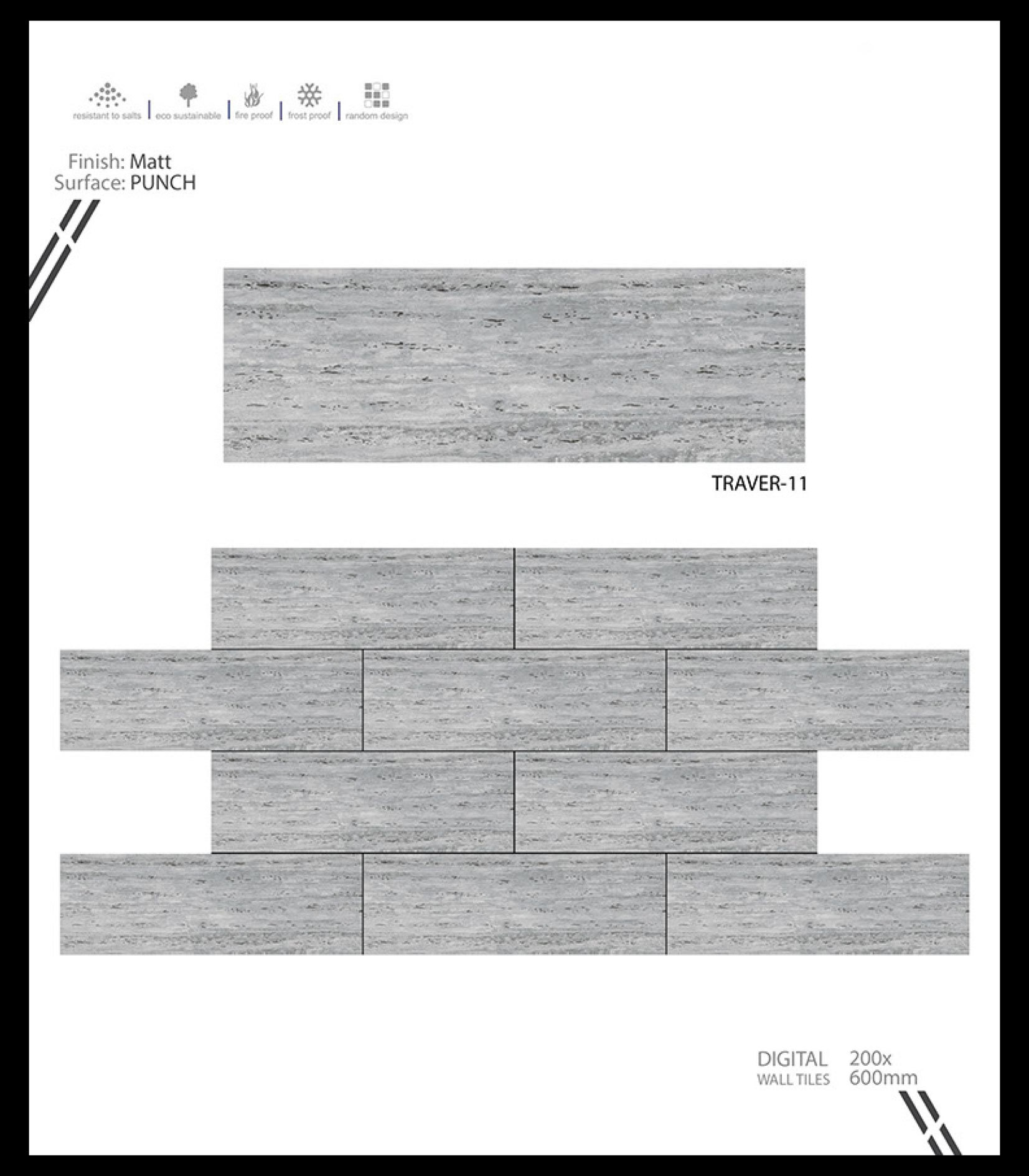 Traventi Series 1 - Ceramic Wall Tiles 8x24 Inches | Multicolor, Vitrified, 6-8mm Thickness, Flatness Rating 8, No Water Absorption