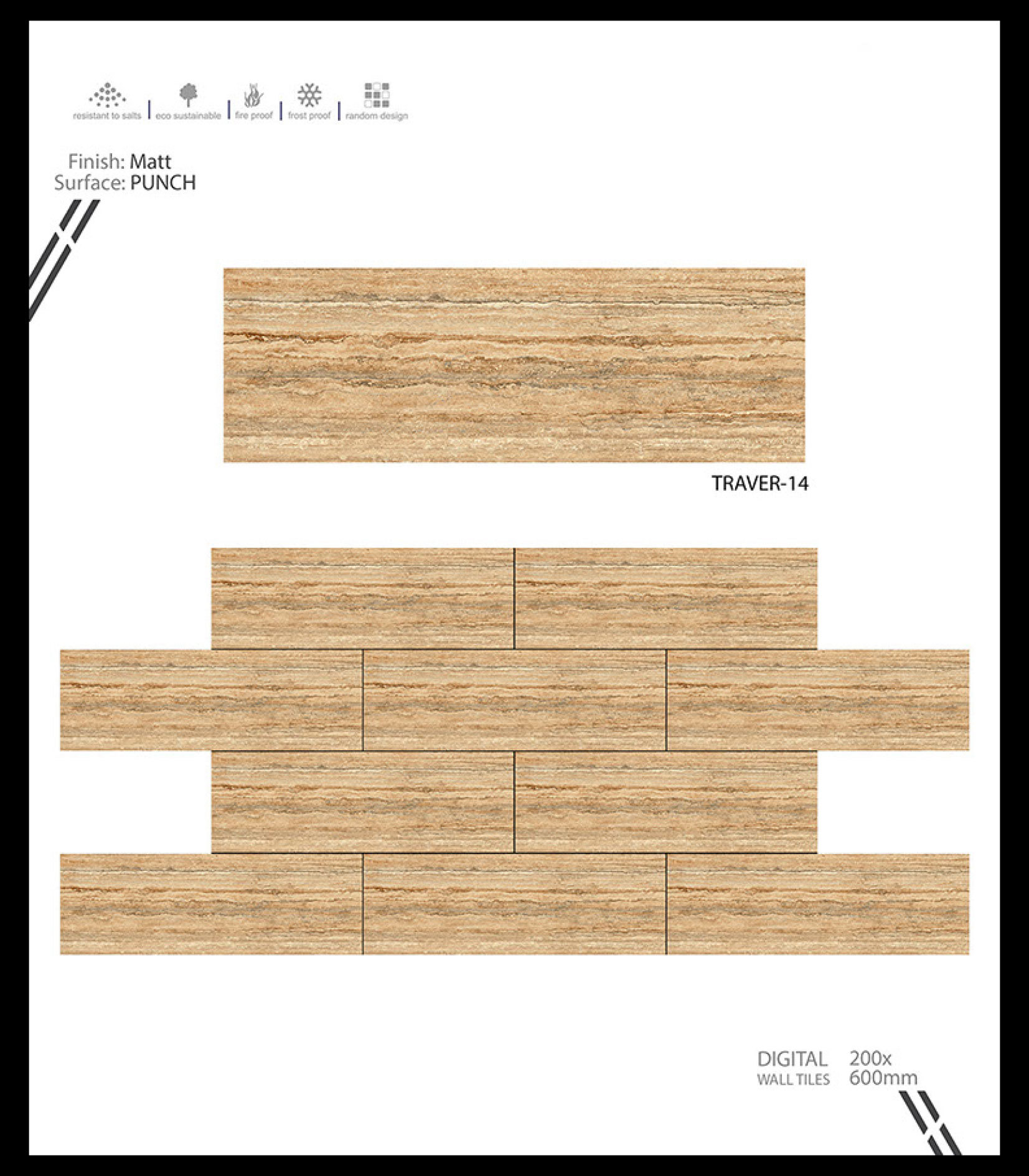 Traventi Series 1 - Ceramic Wall Tiles 8x24 Inches | Multicolor, Vitrified, 6-8mm Thickness, Flatness Rating 8, No Water Absorption