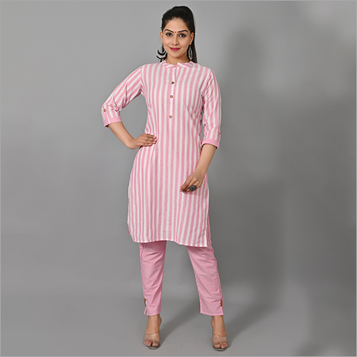वॉशेबल पिंक कॉटन कुर्ती पैंट सेट